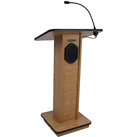 AmpliVox Sound System Elite Lectern - Rectangle Top - 24" Table Top Width x 18" Table Top Depth - 45" Height x 21" Width x 15" Depth - Assembly Required - Clear Lacquer, Mahogany - Solid Wood Veneer