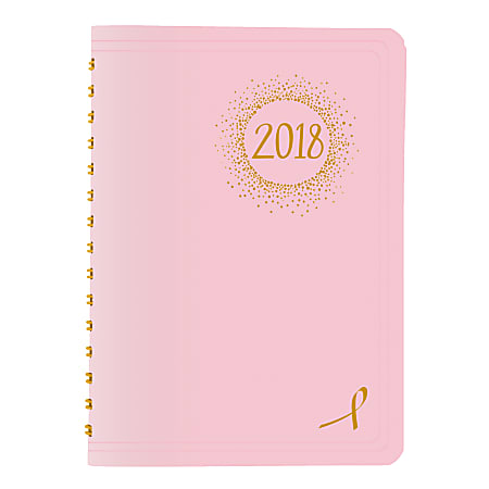 Brownline® Pink Ribbon Daily Planner, 8" x 5", FSC Certified, 50% Recycled, Pink (Breast Cancer Awareness), January-December 2018 (CB634W.PNK-18)