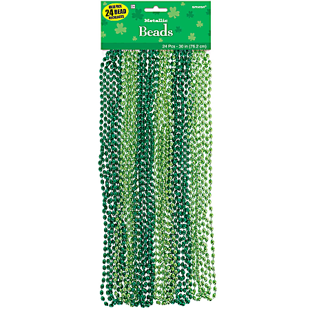 Amscan 399924 St. Patrick's Day Metallic Bead Necklaces, Green, Pack Of 48 Necklaces