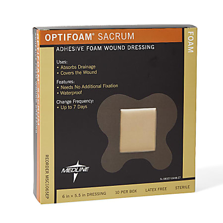 Medline Optifoam Sacral Adhesive Dressings, 6 1/8" x 5 1/2", Tan, Pack Of 10