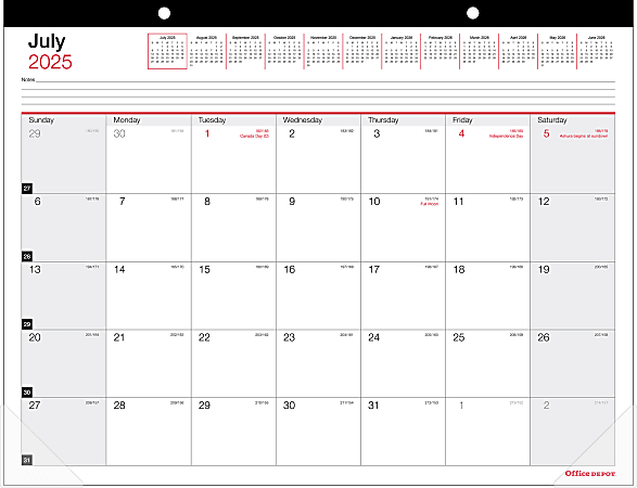 2025-2026 Office Depot® Brand Monthly Academic Desk Calendar, 22" x 17", 30% Recycled, July 2025 To June 2026