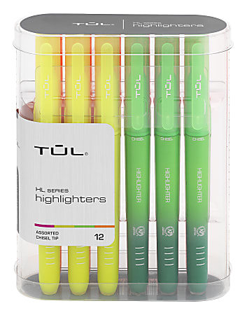 TUL® Highlighters, Chisel Point, Assorted Barrel Colors, Assorted Ink Colors, Pack Of 12 Highlighters