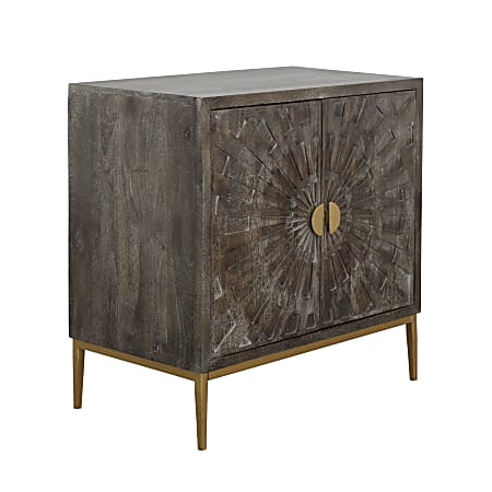 Coast to Coast Gabriella Contemporary Solid Mango Wood, Veneer & Iron Rectangle 2-Door Cabinet, 35"H x 35"W x 20"D, Rockcove Gray