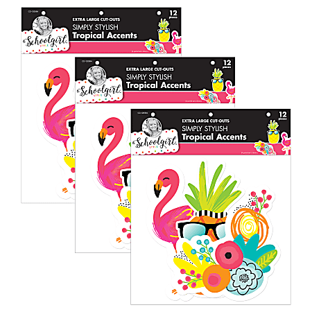 Carson Dellosa Education Cut-Outs, Schoolgirl Style Simply Stylish Tropical Extra Large, 12 Cut-Outs Per Pack, Set Of 3 Packs