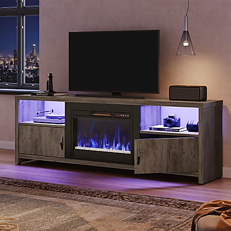 Bestier LED Electric Fireplace TV Stand For 70" TV With Storage Cabinets, 23-5/8”H x 70-7/8”W x 13-13/16”D, Gray Wash