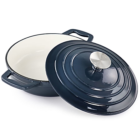 MegaChef 2 Qt Round Enameled Cast Iron Nonstick Braiser Pan, Dark Blue