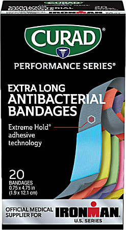 CURAD® IRONMAN Performance Series Antibacterial Bandages, 3/4" x 4", Pack Of 480 Bandages