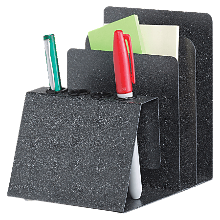 MMF Industries Pen And Note Holder, 4 1/2" x 5 1/4" x 5 3/8", 58% Recycled, Granite