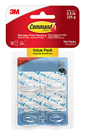 Command Medium Utility Hooks, White, Damage Free Organizing, 20 Hooks and  24 Command Strips