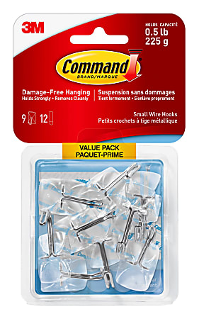 Command Small Clear Wire Hooks, 9-Command Hooks, 12-Command Strips, Damage-Free, Clear