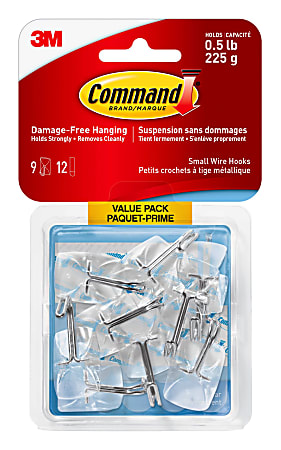 Command Clear Small Wire Hooks, 9 Hooks, 12 Strips Per Pack