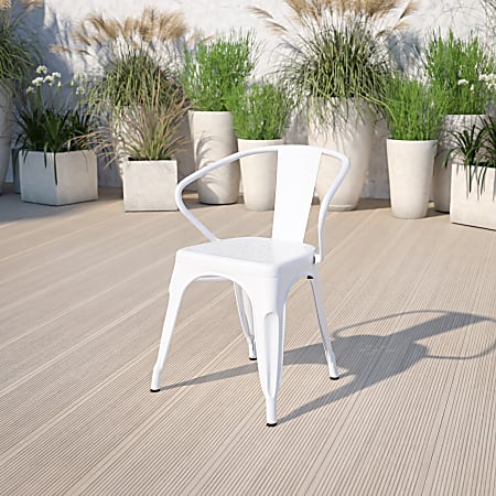 Flash Furniture Commercial Grade Metal Indoor-Outdoor Chair With Arms, White