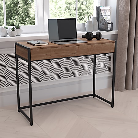 Flash Furniture 39-1/2"W 2-Drawer Computer Desk, Rustic/Black