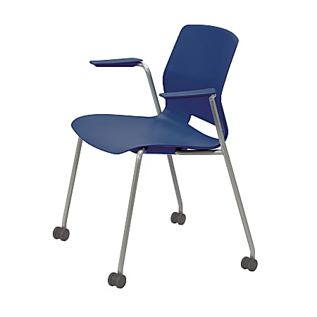 KFI Studios Imme Stack Chair With Arms And Caster Base, Navy/Silver