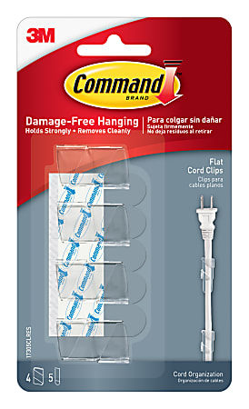 Command™ Cord Clips, Clear, Pack Of 4
