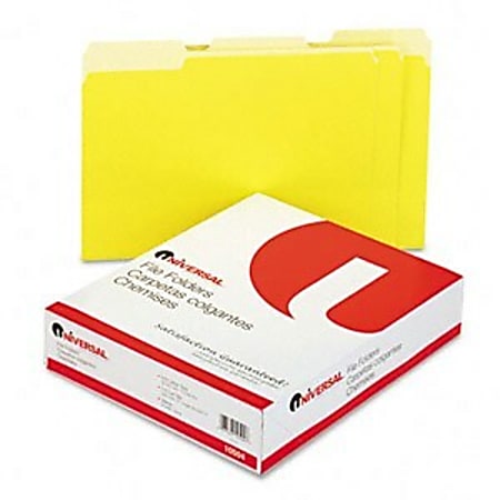 Universal Single Ply Colored Top Tab File Folder - Letter - 8.5" x 11" - 1/3 Tab Cut on Assorted Position - 100 / Box - Yellow, Light Yellow
