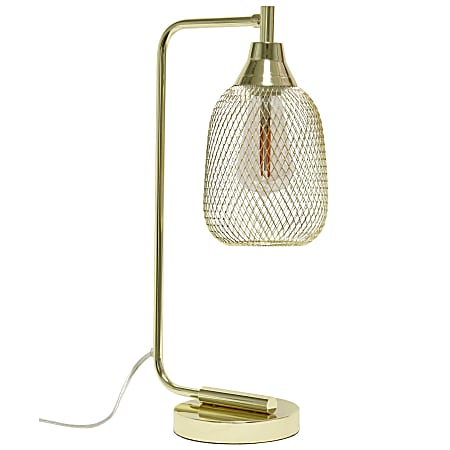 Elegant Designs Industrial Mesh Wire Desk Lamp With LED Bulb, 19"H, Gold