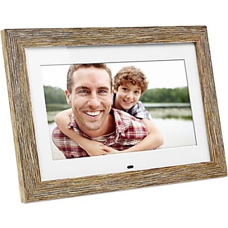 Aluratek 10 inch Distressed Wood Digital Photo Frame with Auto Slideshow Feature - 10" LCD Digital Frame - Wood - 1024 x 600 - Cable - 16:9 - Clock, Slideshow, Calendar - USB - Wall Mountable