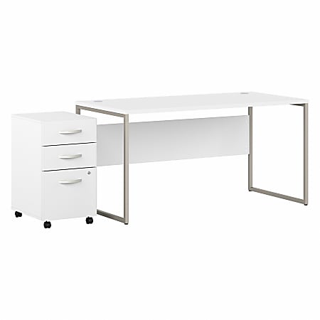 Bush® Business Furniture Hybrid 60"W x 30"D Computer Table Desk With 3-Drawer Mobile File Cabinet, White, Standard Delivery
