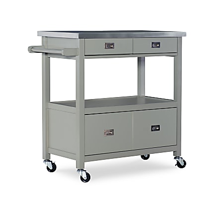 Linon Victoria 36"H Kitchen Cart With Stainless-Steel Top, Gray