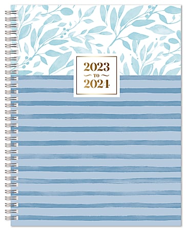 2023-2024 Office Depot® Brand Fashion Weekly/Monthly Academic Planner, 8-1/2" x 11", Leaves Blue, July 2023 to June 2024, NW8511PPL