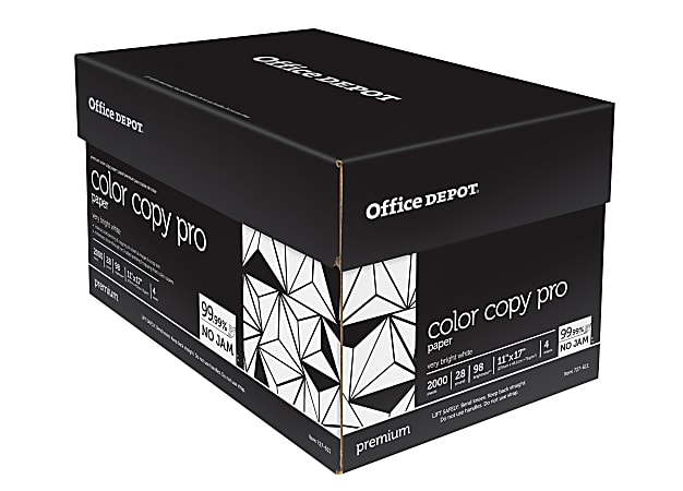 Office Depot® Color Copy Paper, 4 Reams, White, Ledger (11" x 17"), 2000 Sheets Per Case, 28 Lb, 98 Brightness