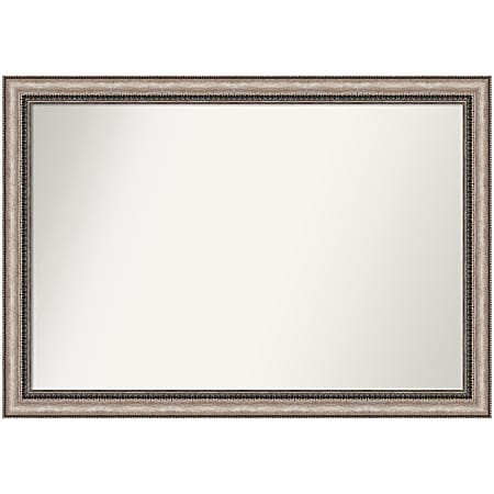 Amanti Art Non-Beveled Rectangle Framed Bathroom Wall Mirror, 28-1/4” x 40-1/4”, Lyla Ornate Silver