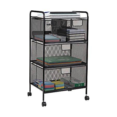 Mind Reader Black Office Cart with 4 Removable Drawers - Mesh and Metal Rolling Cabinet for File Storage