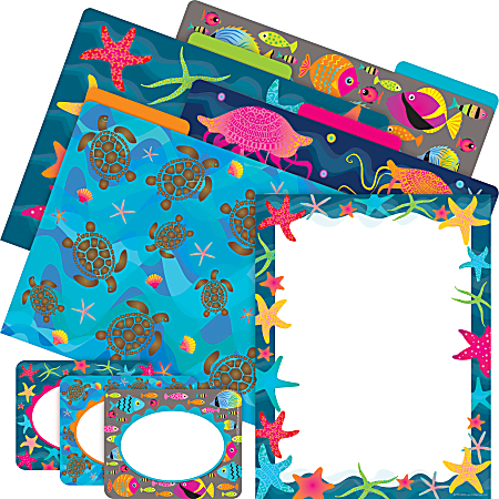 Barker Creek Get Organized File Folder Set, 1/3-Cut Tab, Letter Size, Kai Ola Starfish, Set Of 107 Pieces