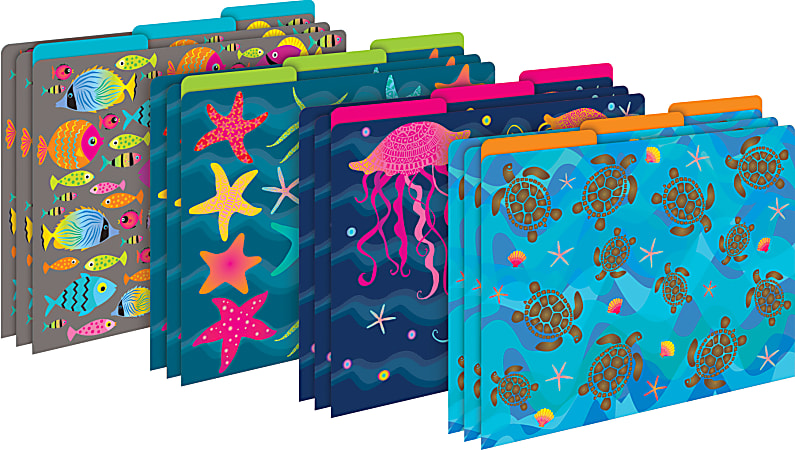 Nautical Chevron File Folder & Library Pockets, Multi-Design Set, 42/Set