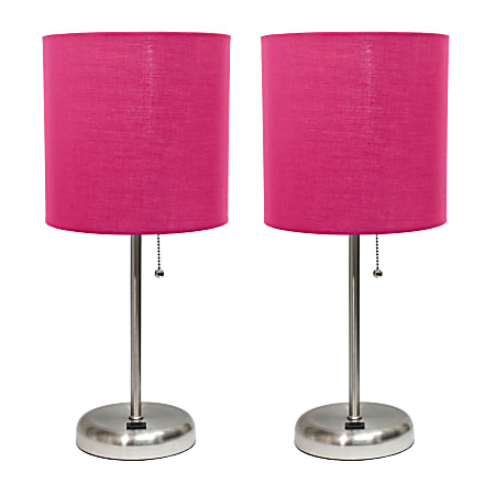 LimeLights Stick Lamps, 19-1/2"H, Pink Shade/Brushed Steel Base, Set Of 2 Lamps