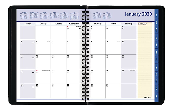 AT-A-GLANCE® QuickNotes® Monthly Planner, 7" x 8-3/4", Black, January To December 2020, 760805