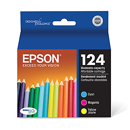 Epson® 124 DuraBrite® Ultra Cyan, Magenta, Yellow Ink Cartridges, Pack Of 3, T124520