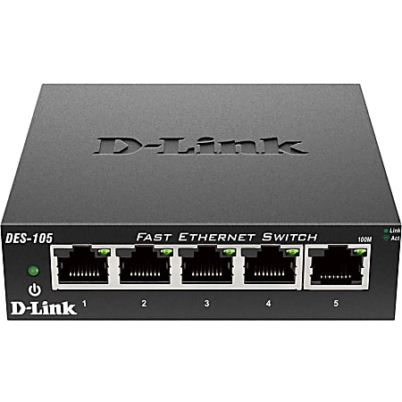 D-Link DES-105 5-Port 10/100 Unmanaged Metal Desktop Switch - 5-Port 10/100 Unmanaged Metal Desktop Switch