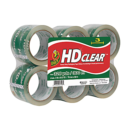 Duck HD Clear Extra Wide Heavy Duty Packaging Tape 3 x 55 Yd. Clear Pack Of  6 - Office Depot