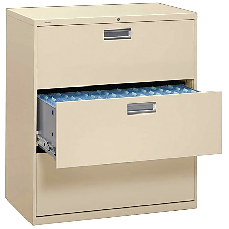HON® Brigade® 600 42"W x 19-1/4"D Lateral 3-Drawer File Cabinet, Putty