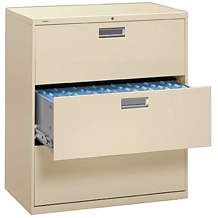 HON® Brigade® 600 42"W x 18"D Lateral 3-Drawer File Cabinet, Putty