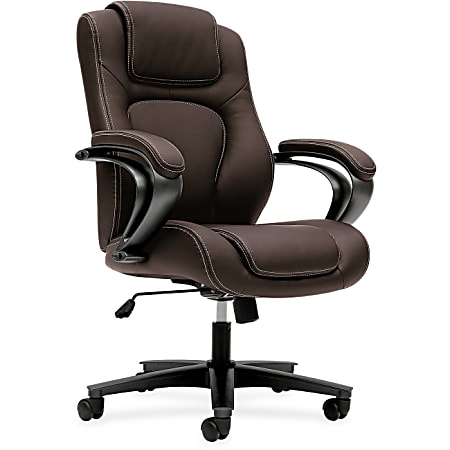 Basyx by HON VL402 Executive High-back Swivel Chair - Vinyl Brown Seat - Vinyl Brown Back - 5-star Base - 19.50" Seat Width x 18.25" Seat Depth - 26" Width x 28" Depth x 43.3" Height