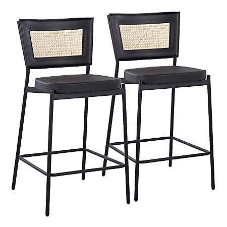 LumiSource Tania Faux Leather/Metal Counter-Height Stools, Black, Set Of 2 Stools