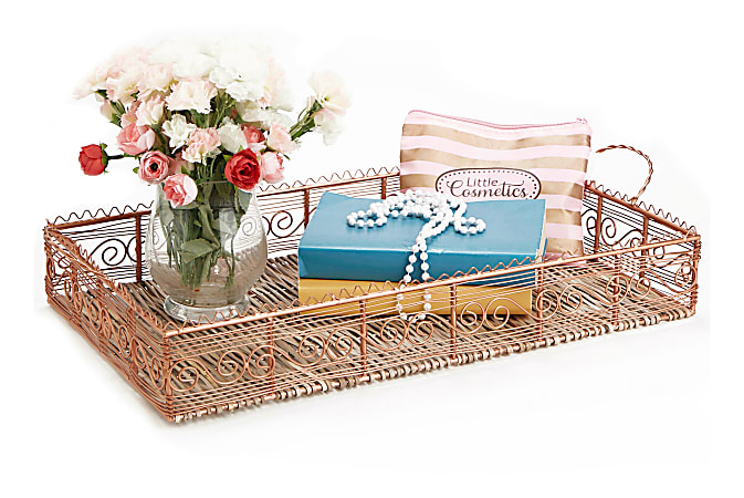 Mind Reader Large Rectangular Server Tray, 4-3/4"H x 20"W x 12"D, Rose Gold