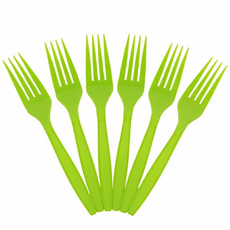 JAM PAPER Big Party Pack of Premium Plastic Forks, Lime Green, 100 Disposable Forks/Box 