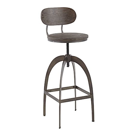 LumiSource Dakota Mid-Back Bar Stool, Espresso Seat/Antique Base