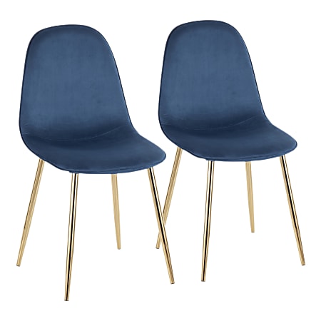 LumiSource Pebble Velvet Chairs, Blue/Gold, Set Of 2 Chairs