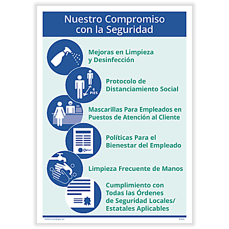 ComplyRight™ Corona Virus And Health Safety Posters, Our Commitment To Safety, 10" x 14", Spanish, Set Of 3 Posters