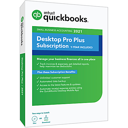 Intuit® QuickBooks® Desktop Pro Plus 2021, 1-Year Subscription, For Windows®, Disc/Download