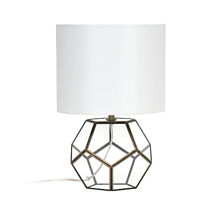 Lalia Home Transparent Octagonal Table Lamp, 15-1/2"H, White Shade/Brass Base