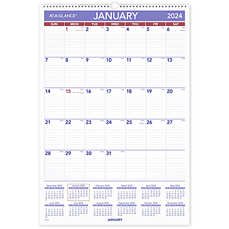 2024 AT-A-GLANCE® Erasable Monthly Wall Calendar, 15-1/2" x 22-3/4", January to December 2024, PMLM0328