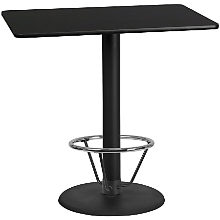 Flash Furniture Laminate Rectangular Table Top With Round Bar-Height Table Base And Foot Ring, 43-1/8"H x 30"W x 48"D, Black