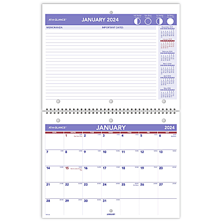 2024 AT-A-GLANCE® Monthly Desk Wall Calendar, 11" x 8-1/2", January To December 2024, PM17028