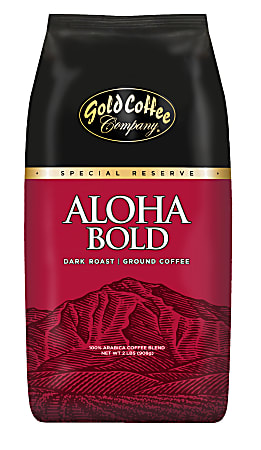Gold Coffee Company Ground Coffee, Dark Roast, Aloha Bold, 2 Lb Per Bag